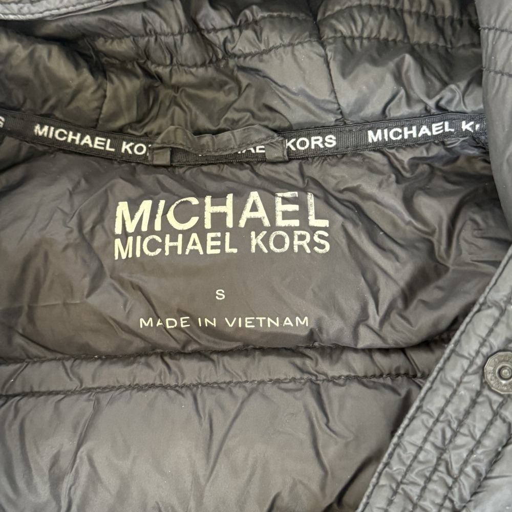 Michael Kors Black Knit-Sleeve Puffer Coat Hooded Zip Up Women's Size‎ Small - Picture 3 of 9